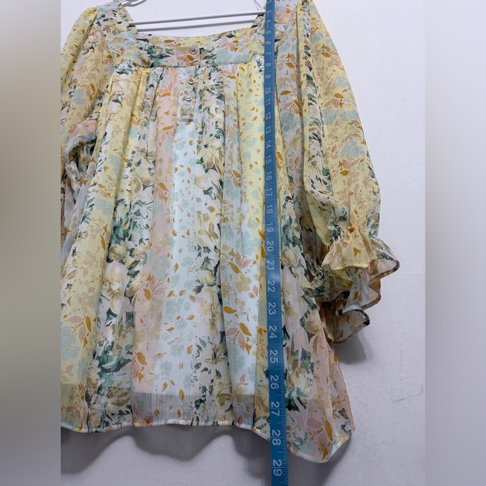 LC Lauren Conrad Floral Boho Blouse size XXL Sheer Long Sleeve Peasant Top(A465) - Picture 10 of 16